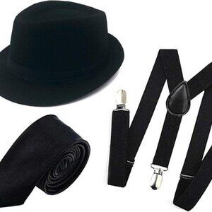 1920s Mens Clothing Gatsby Gangster roaring 20s Costume Accessories Set Fedora H